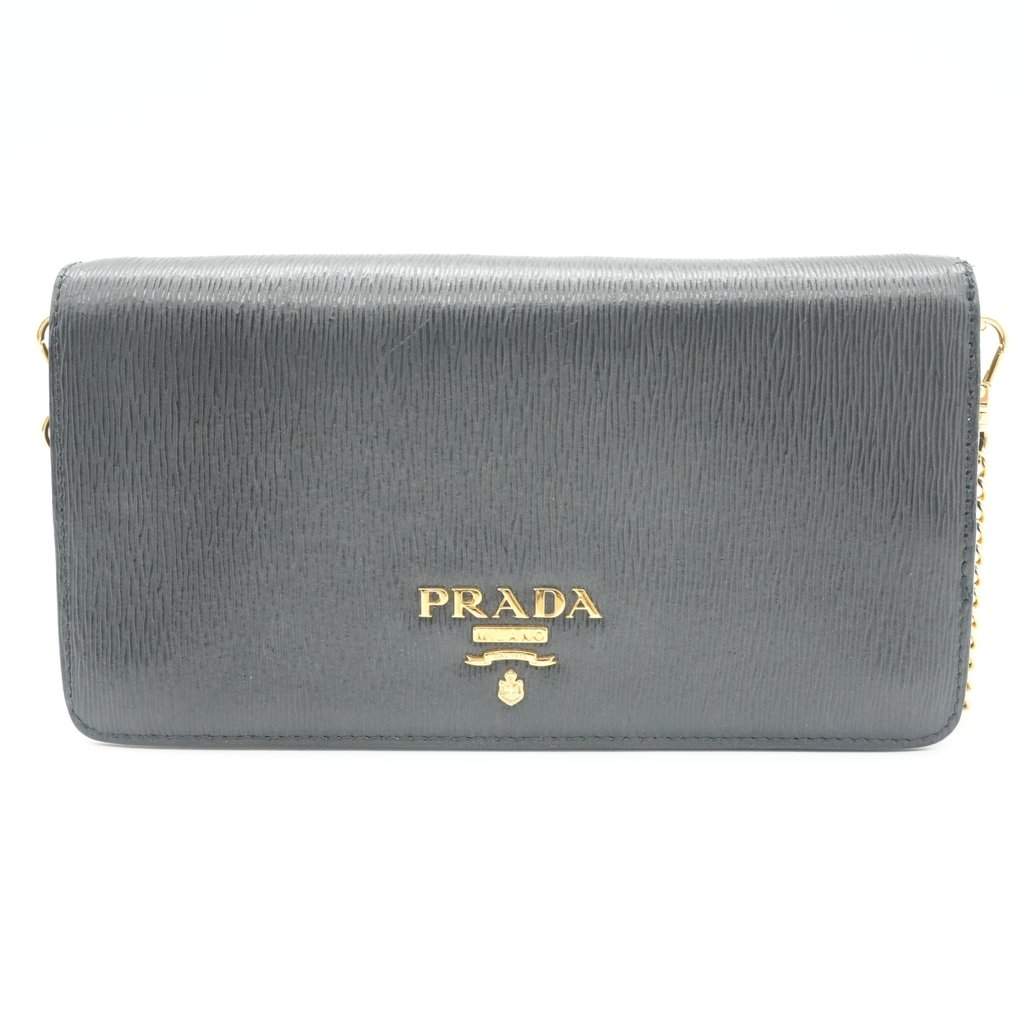 Prada Vitello Move Wallet Chain Black Leather Fair - Front View