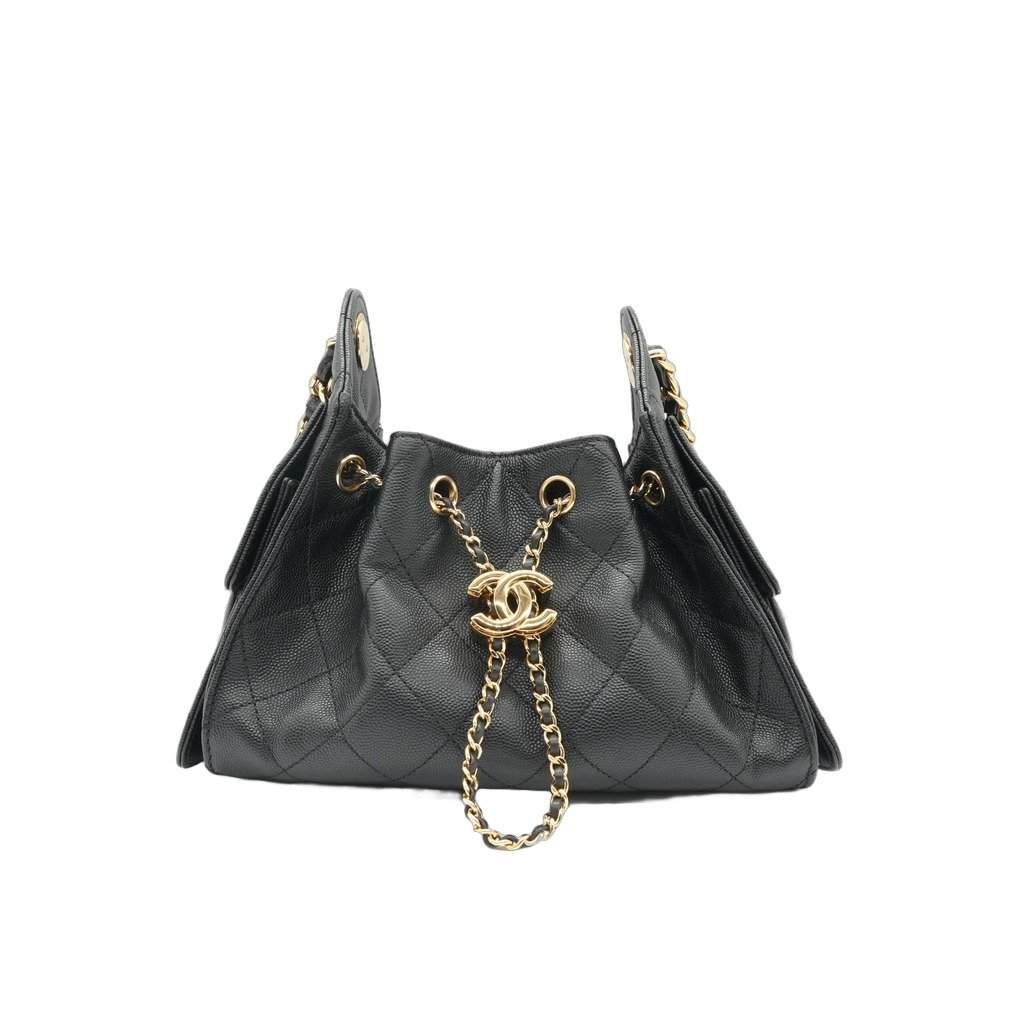 Chanel 25 Mini Hobo Handbag Black Leather Very good - Front View