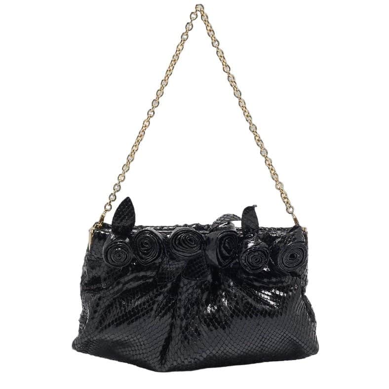 Valentino Garavani Python Leather Fleur Clutch Black Leather Good condition - Front View