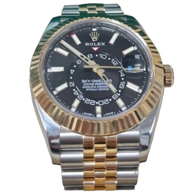 Rolex Yellow Rolesor Sky-Dweller Watch - Black Index Dial - Jubilee Bracelet 42mm Black Never worn - Front View