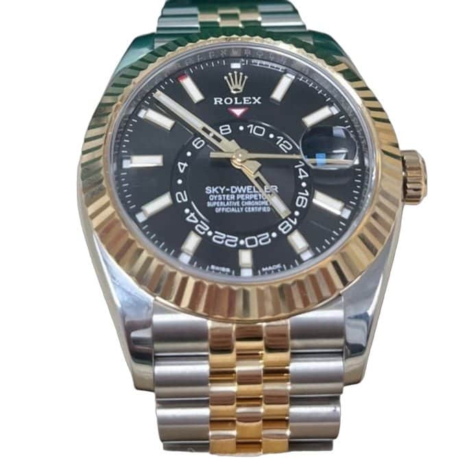 Rolex Yellow Rolesor Sky-Dweller Watch - Black Index Dial - Jubilee Bracelet 42mm Black Never worn - Front View
