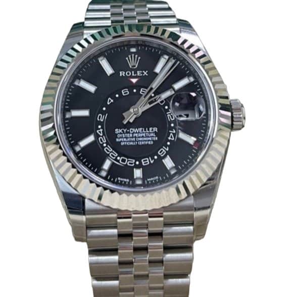 Rolex White Rolesor Sky-Dweller Black Index Dial Jubilee Bracelet 42mm Black Never worn - Front View