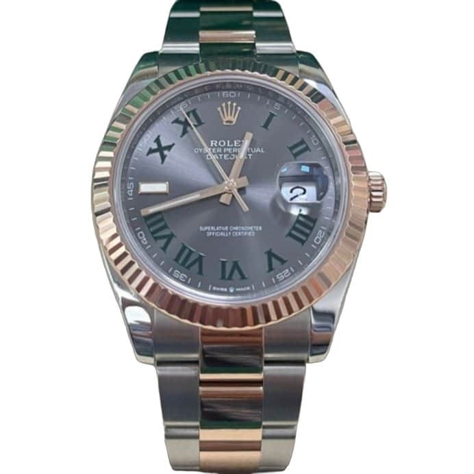 Rolex Steel and Rose Gold Datejust 41mm - Fluted Bezel - Slate Gray Wimbledon Roman Dial (Reference #126331) 41mm Pink Never worn - Front View