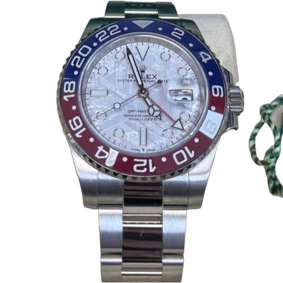Rolex White Gold GMT-Master II 40 Watch - Blue and Red Pepsi Bezel - Meteorite Dial - Oyster Bracelet Blue Never worn - Front View