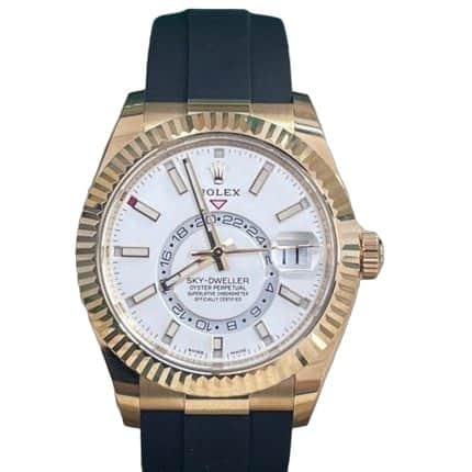 Rolex Yellow Gold Sky-Dweller Watch - White Index Dial - Oysterflex Bracelet 42mm White Never worn - Front View