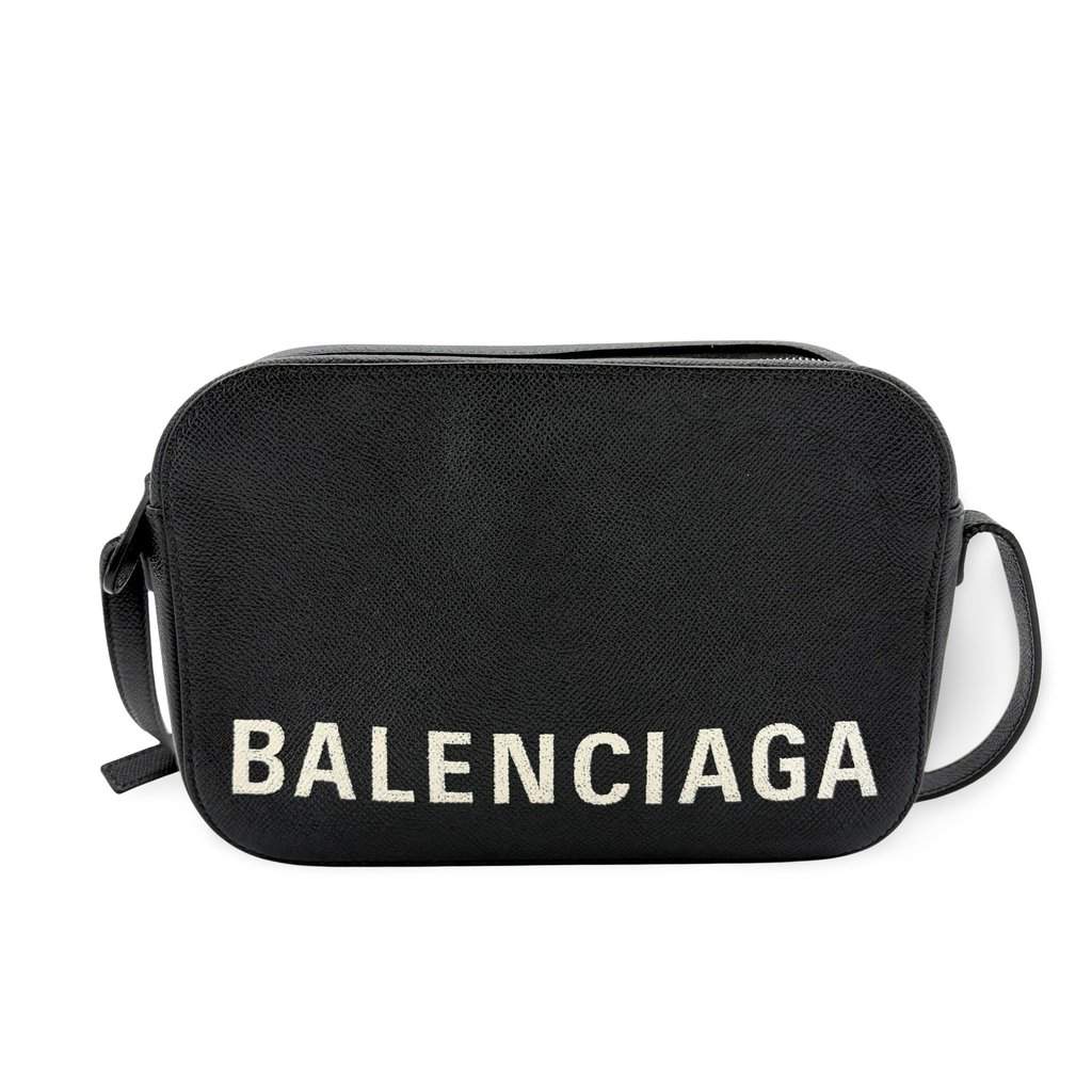 Balenciaga Bill Camera Shoulder Bag Small Black Black Leather Good - Front View