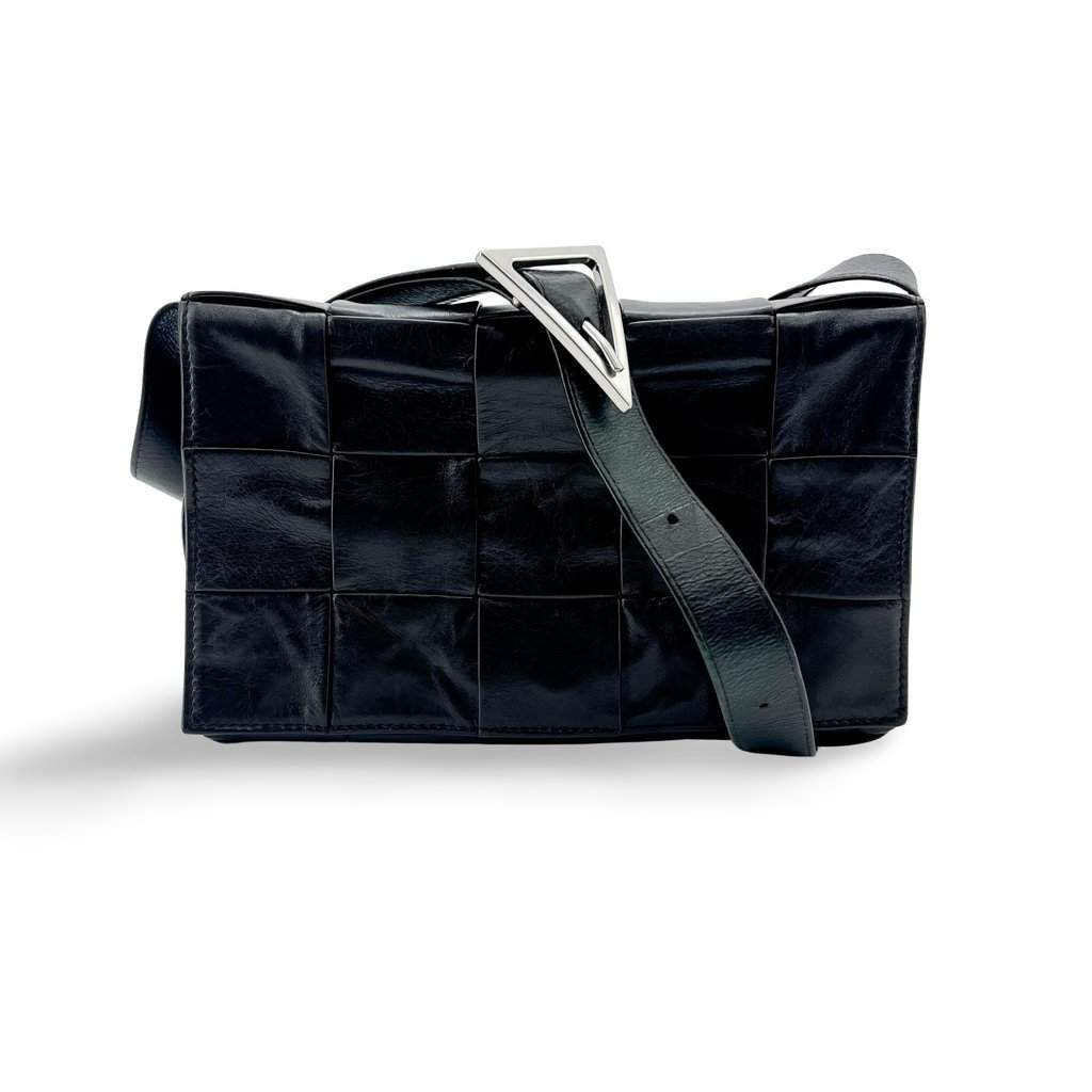Bottega Veneta Intrecciato Cassette Bag Black with Silver Hardware MultiColor Leather Very good - Front View