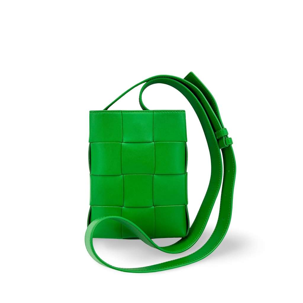Bottega Veneta Mini Cassette Vertical Crossbody Bag Parquet Green Leather Very good - Front View