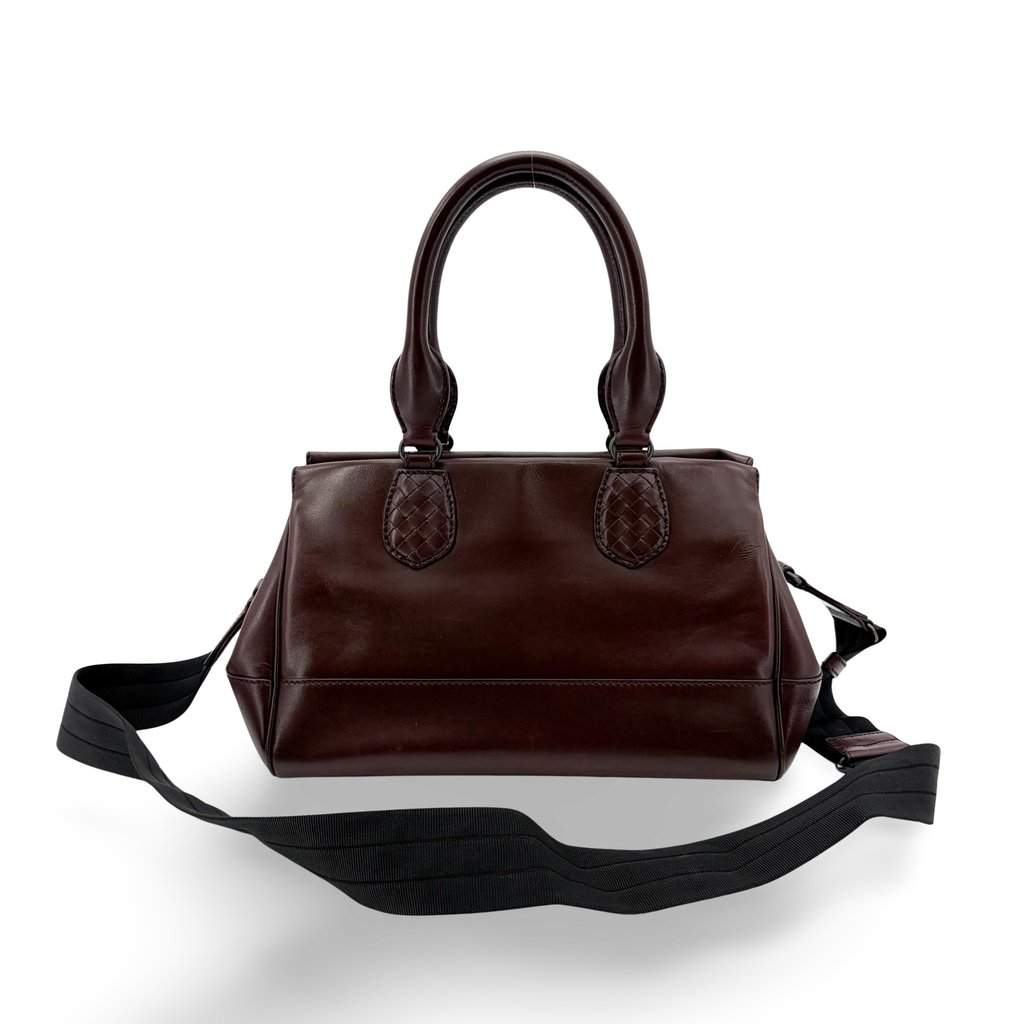 Bottega Veneta Intrecciato Small Bauleto Handbag Dark Brown Brown Leather Good - Front View