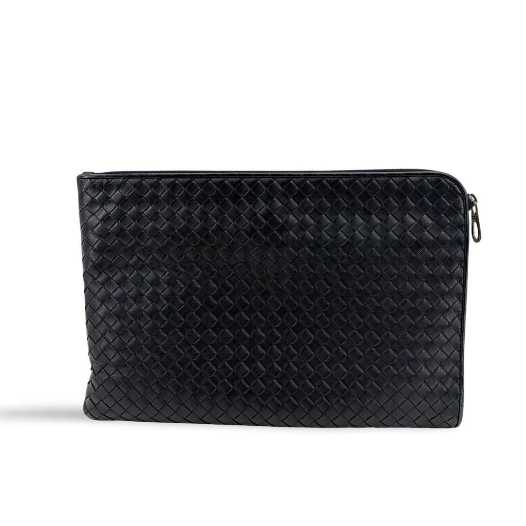 Bottega Veneta Intrecciato Leather Document Case Black Black Leather Good - Front View