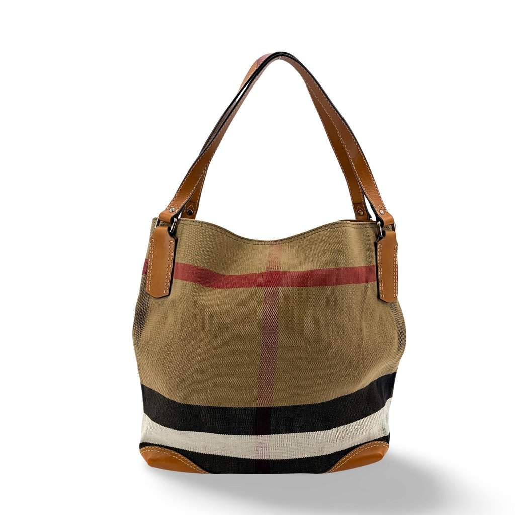 Burberry House Check Canvas Canterbury Shoulder Bag Beige Brown Beige Canvas Good - Front View