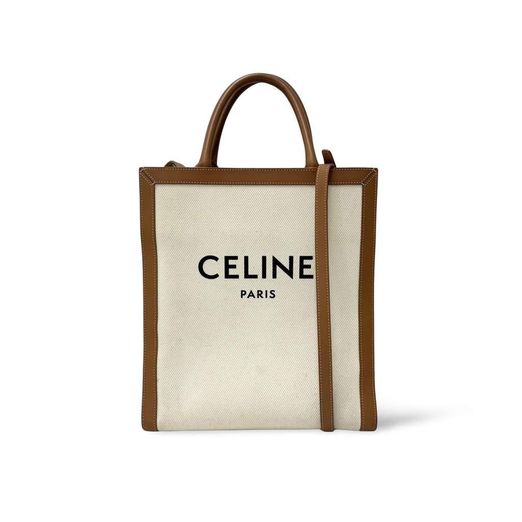 Celine Cabas Vertical Small Tote Bag Brown Canvas Good - Front View