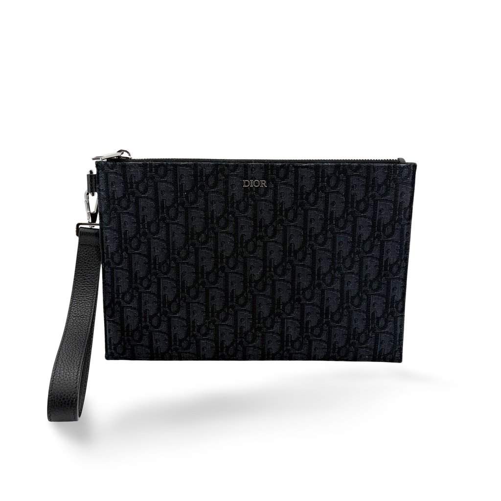 Dior Black Oblique Jacquard A5 Pouch Black Jacquard Very good - Front View