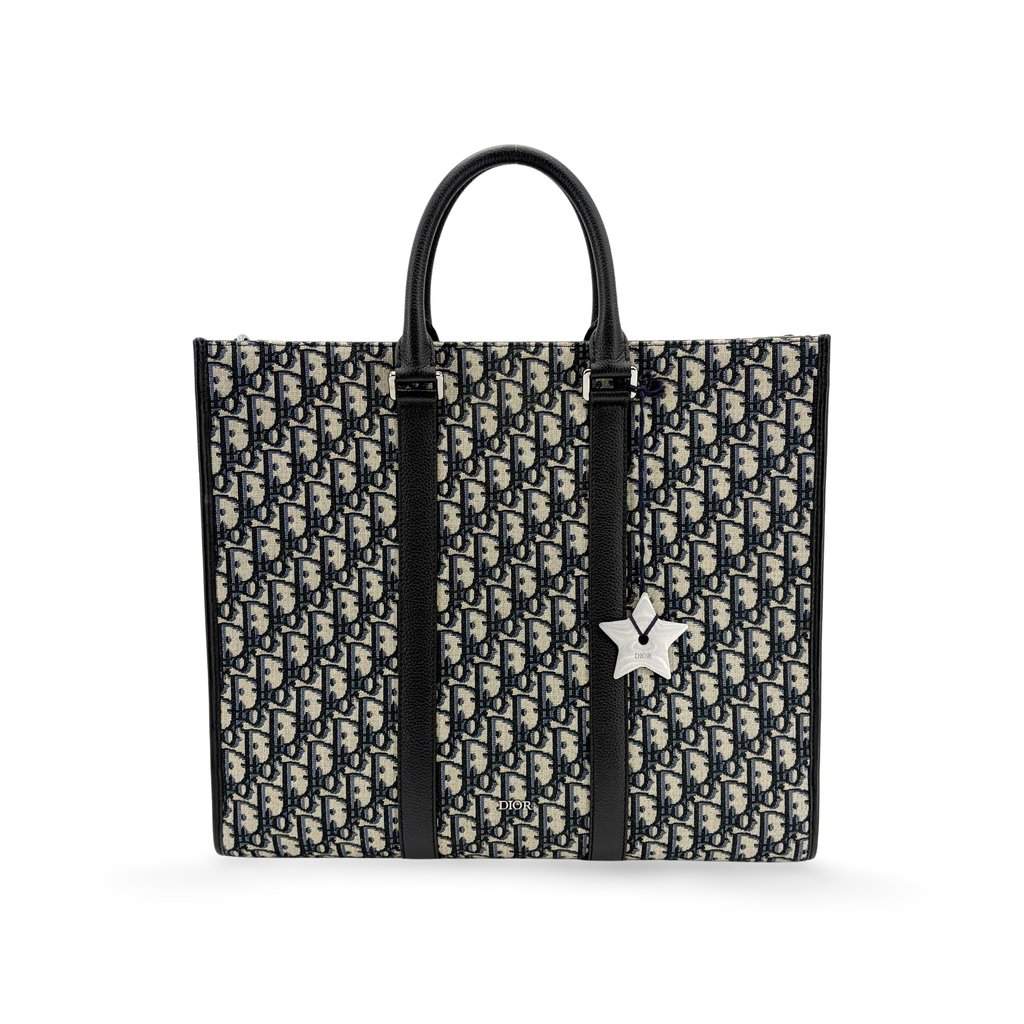Dior Vertical Tote Bag Beige & Black Dior Oblique Jacquard Beige Jacquard Very good - Front View