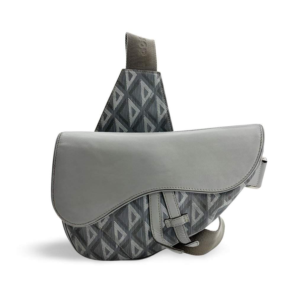 Dior Saddle Slingback Grey CD Diamond Canvas & Soft Calfskin MultiColor Canvas Fair - Front View