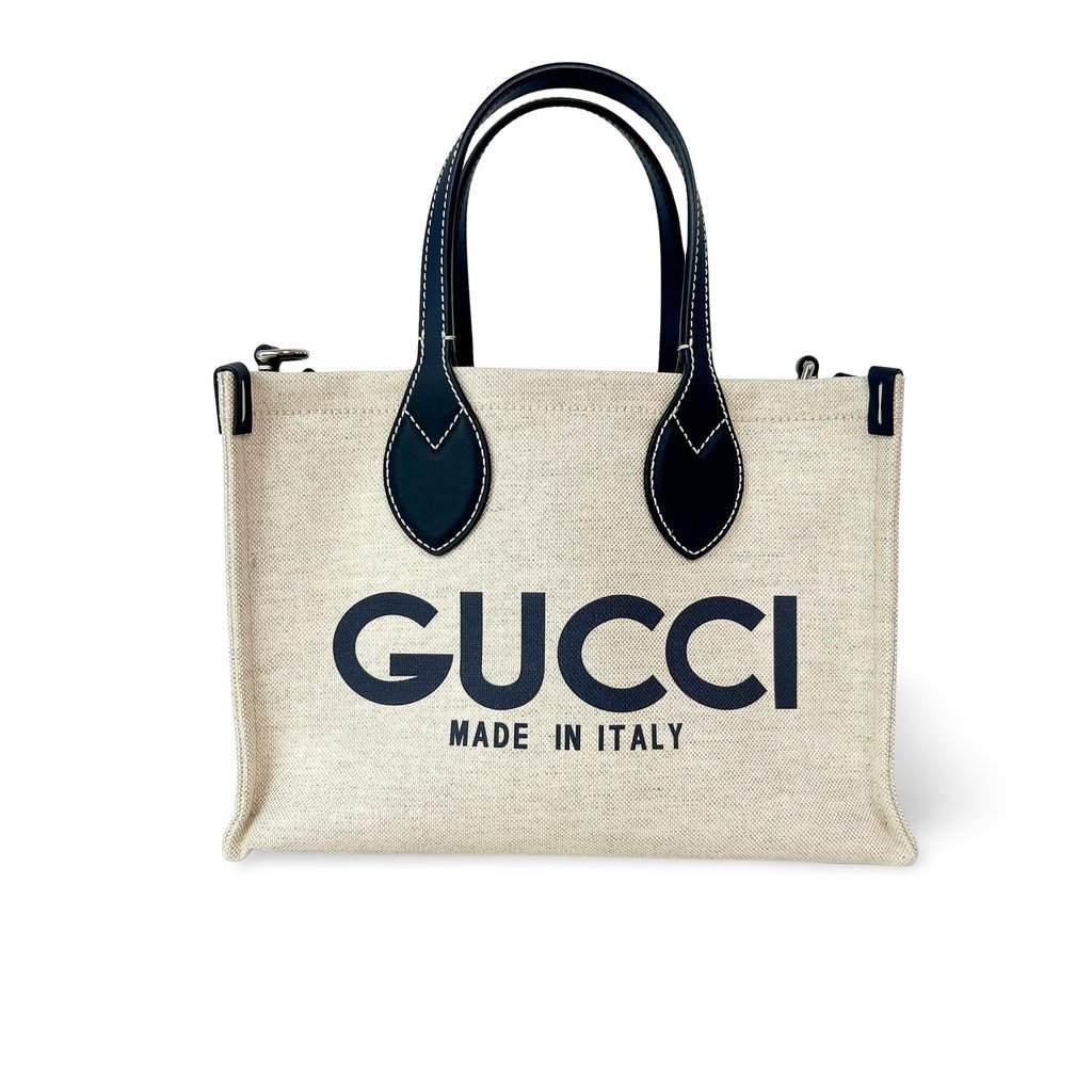 Gucci Small Logo Canvas Tote Bag Navy Ecru Canvas Very good - Front View