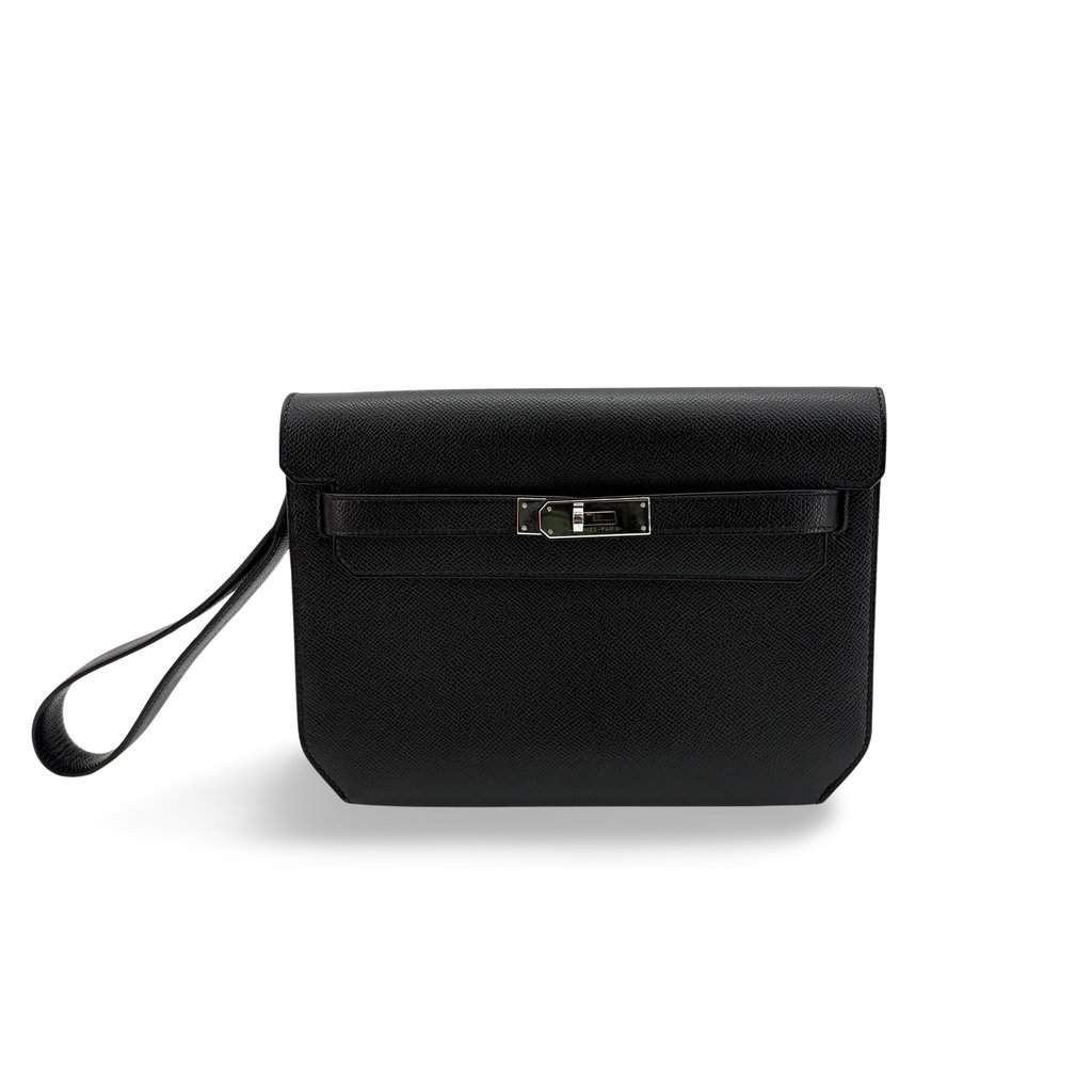 Hermès Kelly Depeche 25 Pouch Black Silver Hardware Black Leather Very good - Front View