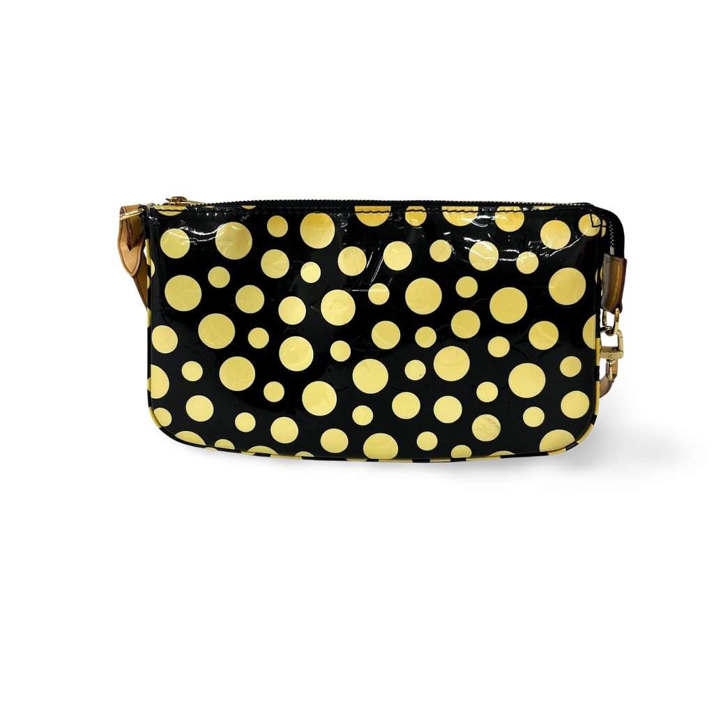 Louis Vuitton x Yayoi Kusama Monogram Vernis Dot Infinity Pochette Accessoires Black Yellow Black Leather Good - Front View