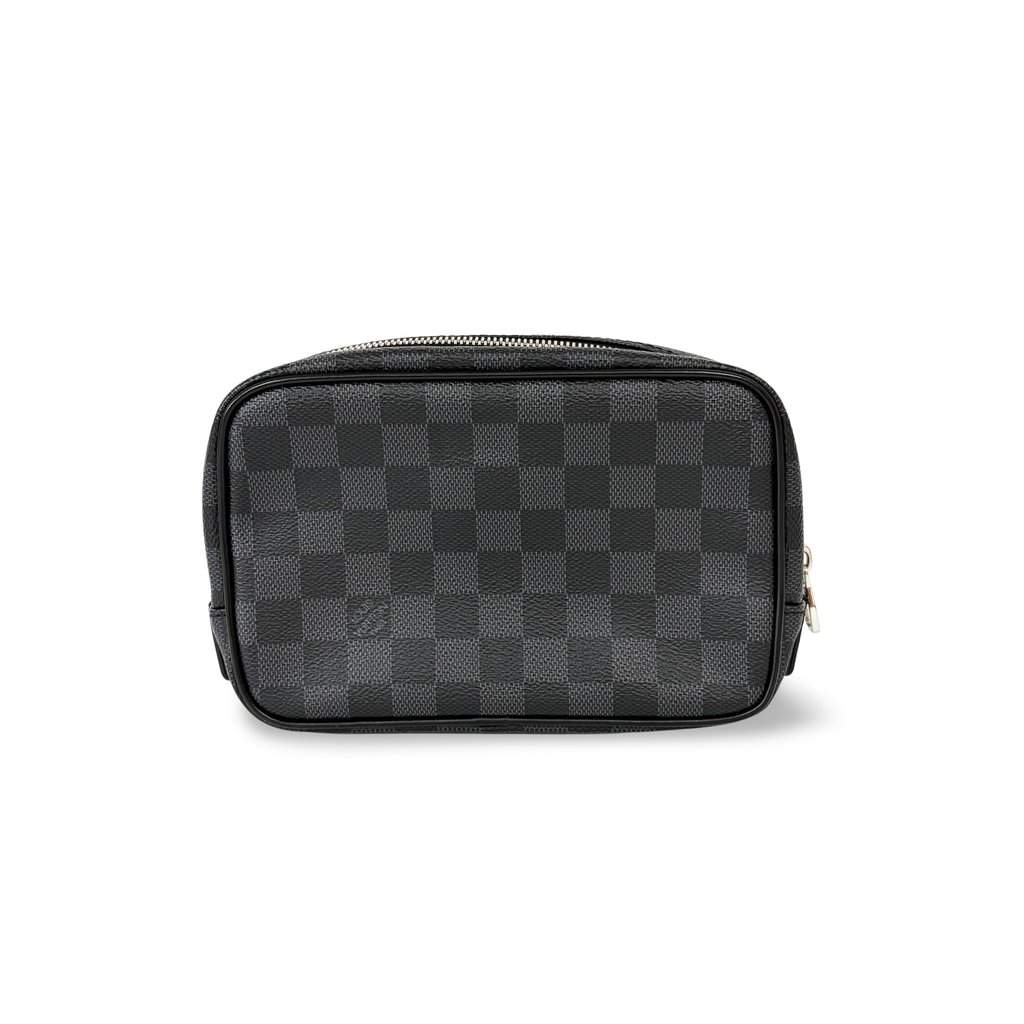 Louis Vuitton Toilet Pouch PM Damier Graphite Black Canvas Good - Front View