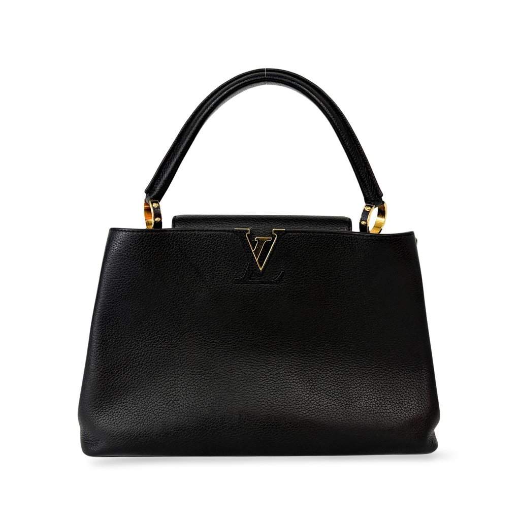 Louis Vuitton Capucines MM Noir Gold Black Leather Good - Front View