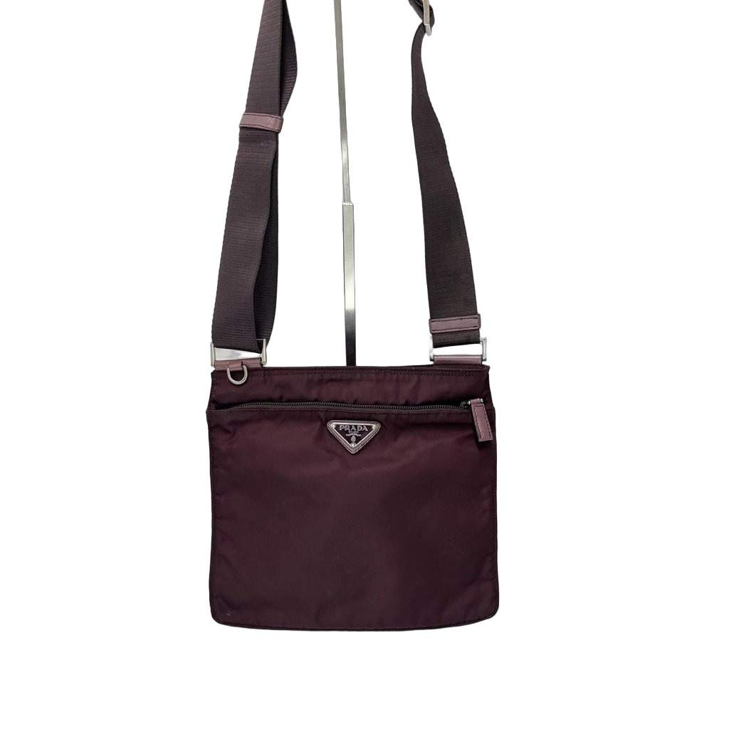 Prada Nylon Pocono Messenger Bag Burgundy Small Burgundy Polyamide Fair - Front View