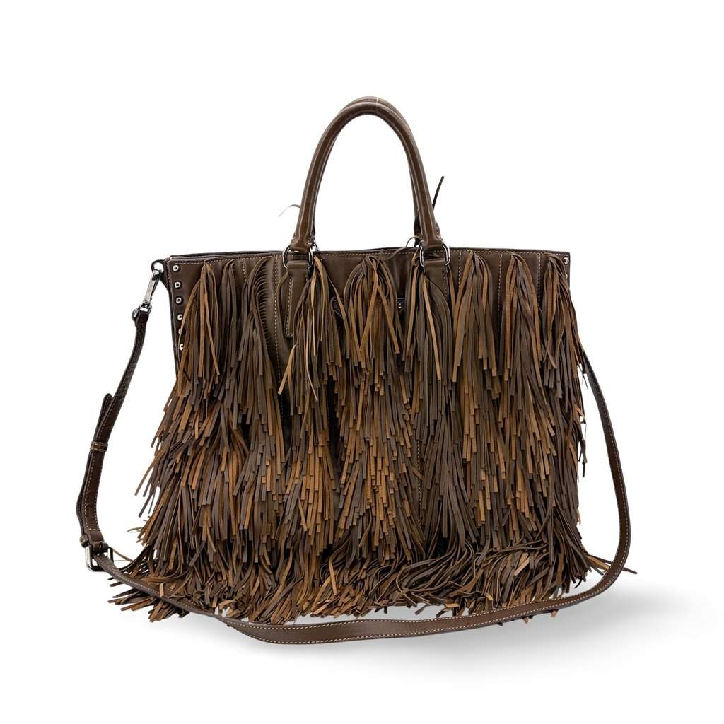 Prada Vitello Daino Fringe Tote Bag Brown Brown Leather Very good - Front View