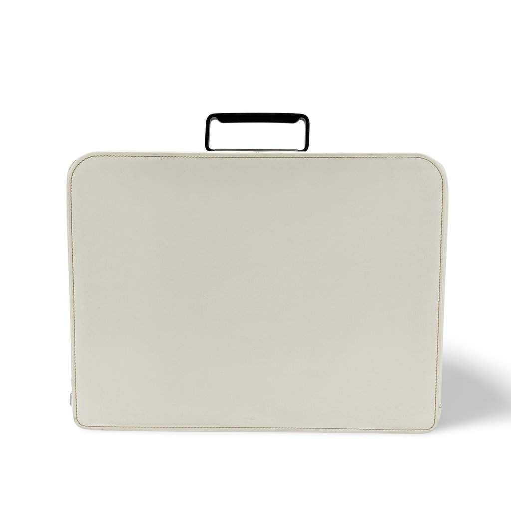 Valextra Premier Briefcase White Black Leather Good - Front View
