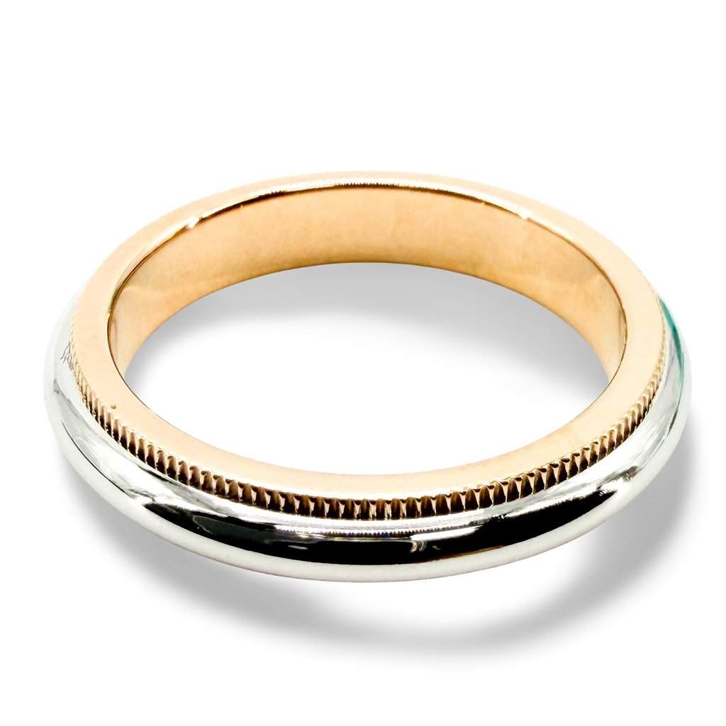 Tiffany & Co Tiffany Milgrain Wedding Band Ring Platinum & 18K Rose Gold Silver Rose Gold Good - Front View