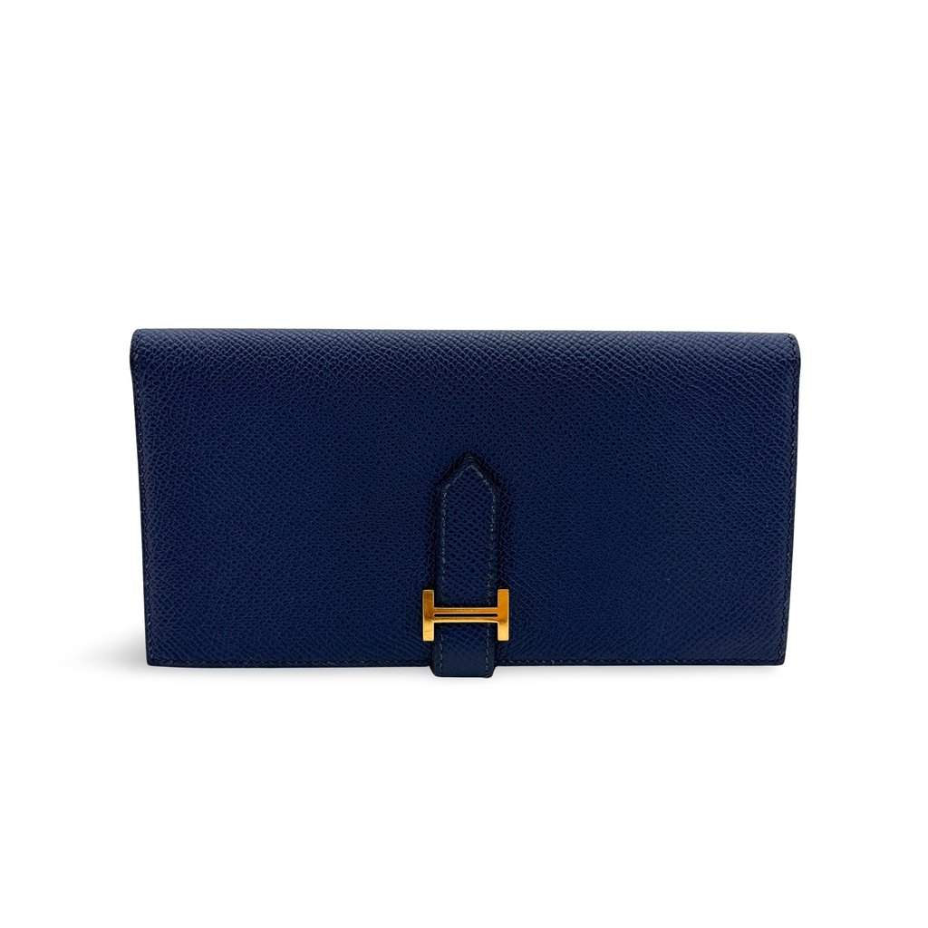 Hermès Beane Soufflé Wallet Navy Gold Hardware MultiColor Leather Very good - Front View