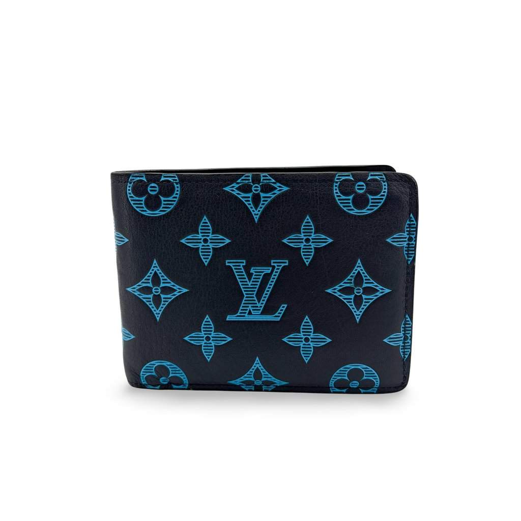 Louis Vuitton Multiple Wallet Navy Blue Monogram Shadow Blue Leather Very good - Front View