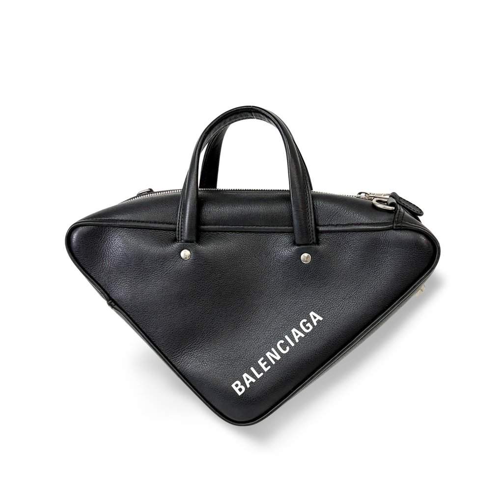 Balenciaga Logo Triangle Small Duffle Bag Black Black Leather Good - Front View