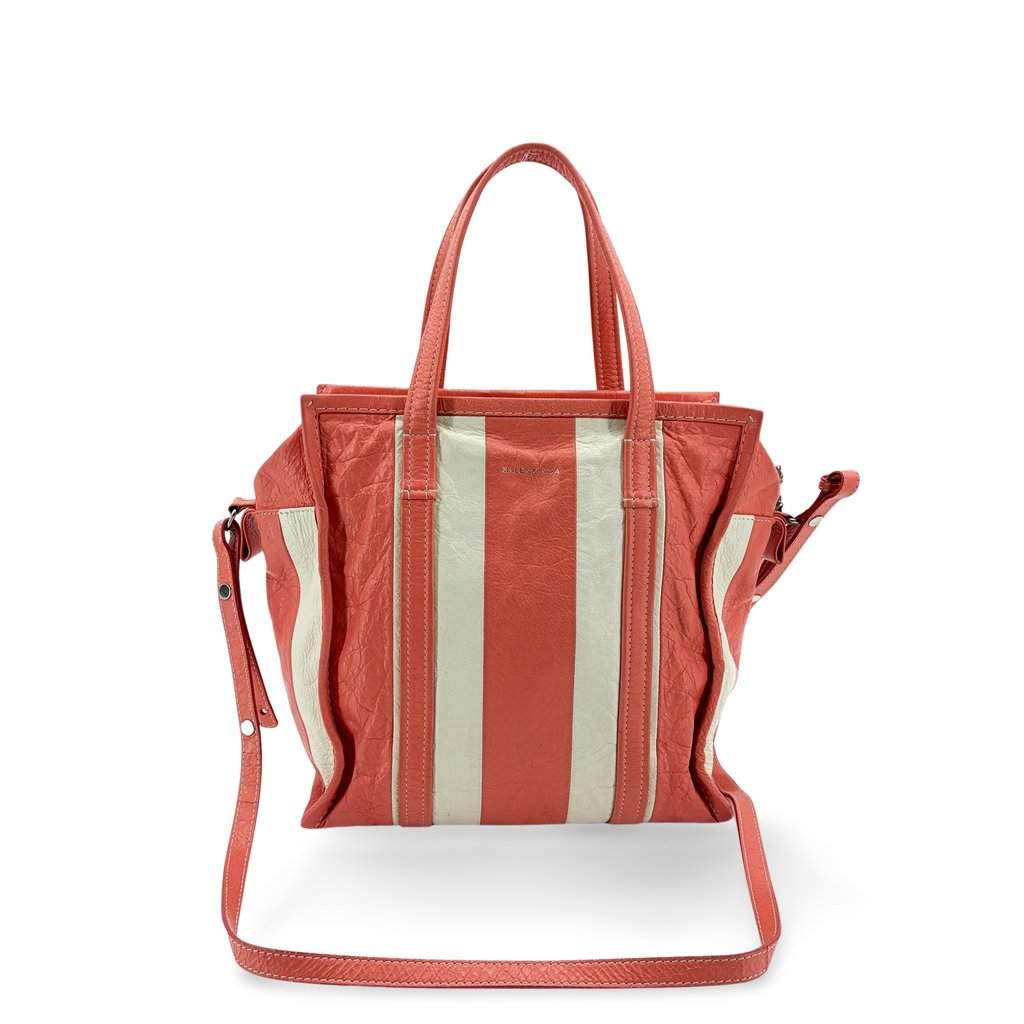 Balenciaga Bazaar Shopper XS Red White Stripe Red Leather Good - Front View