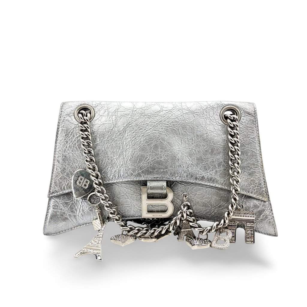 Balenciaga Small Crush Slingback with Charm Silver Silver Leather Good - Front View