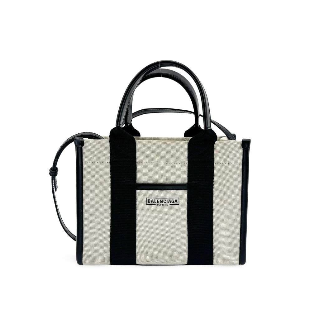 Balenciaga Hardware XS Canvas Tote Bag Natural Black Beige Canvas Good - Front View