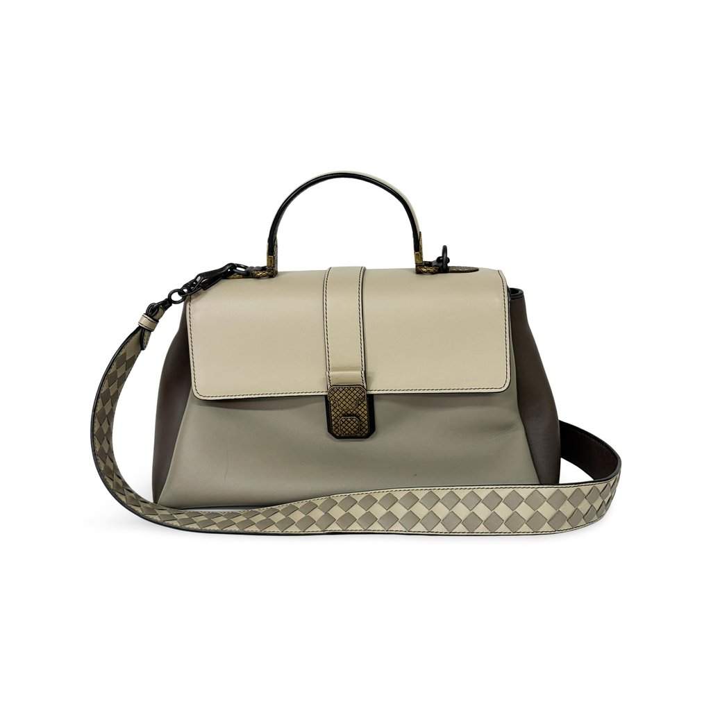 Bottega Veneta Medium Piazza Bag Tricolor (Ivory/Grey/Brown) Grey Leather Good - Front View