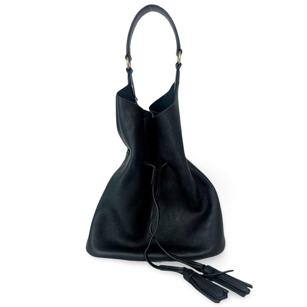 Burberry Leather Ashby Tassel Hobo Shoulder Bag Black Good - Front View