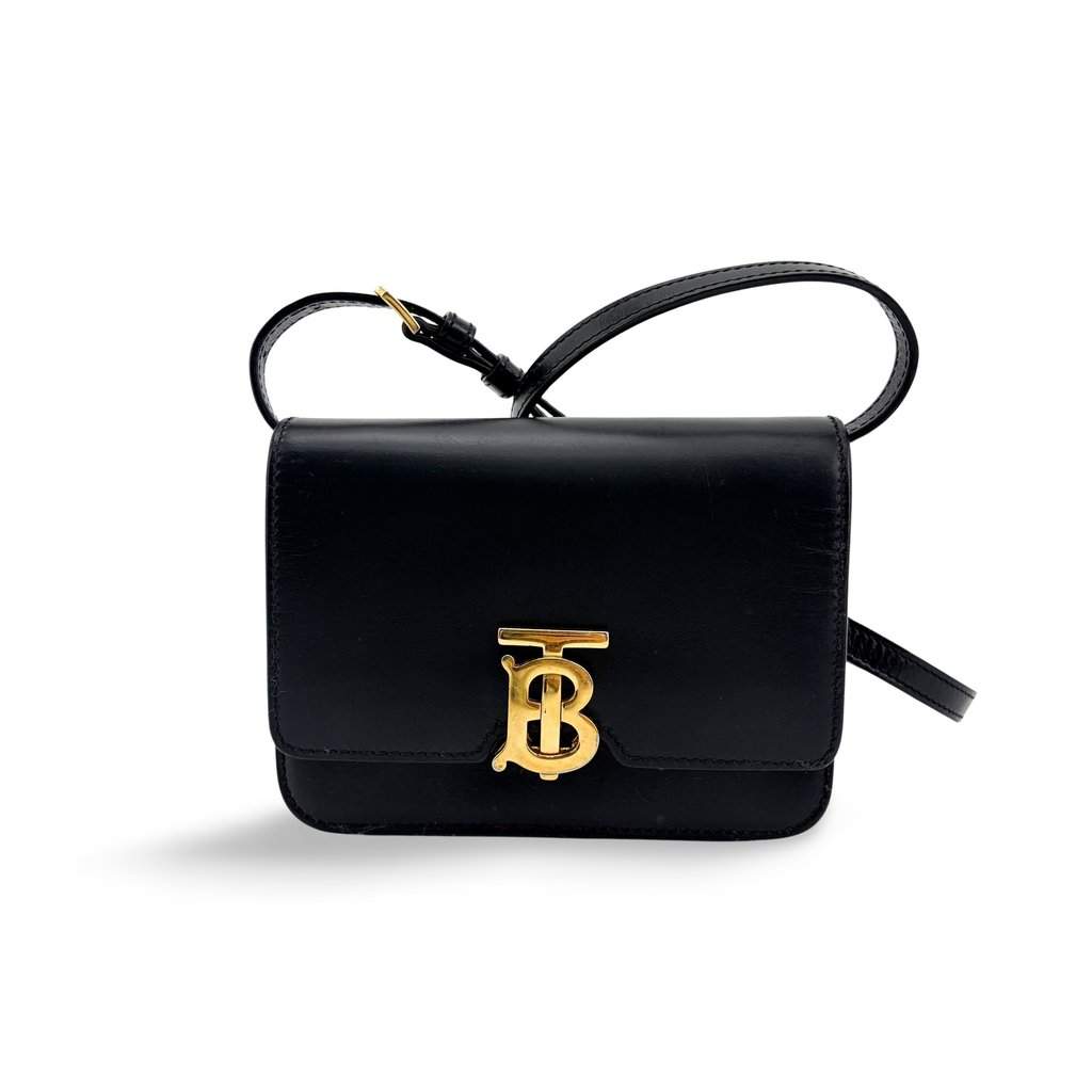 Burberry Small Leather TB Bag Black Gold Hardware Black Leather Very good - Front View