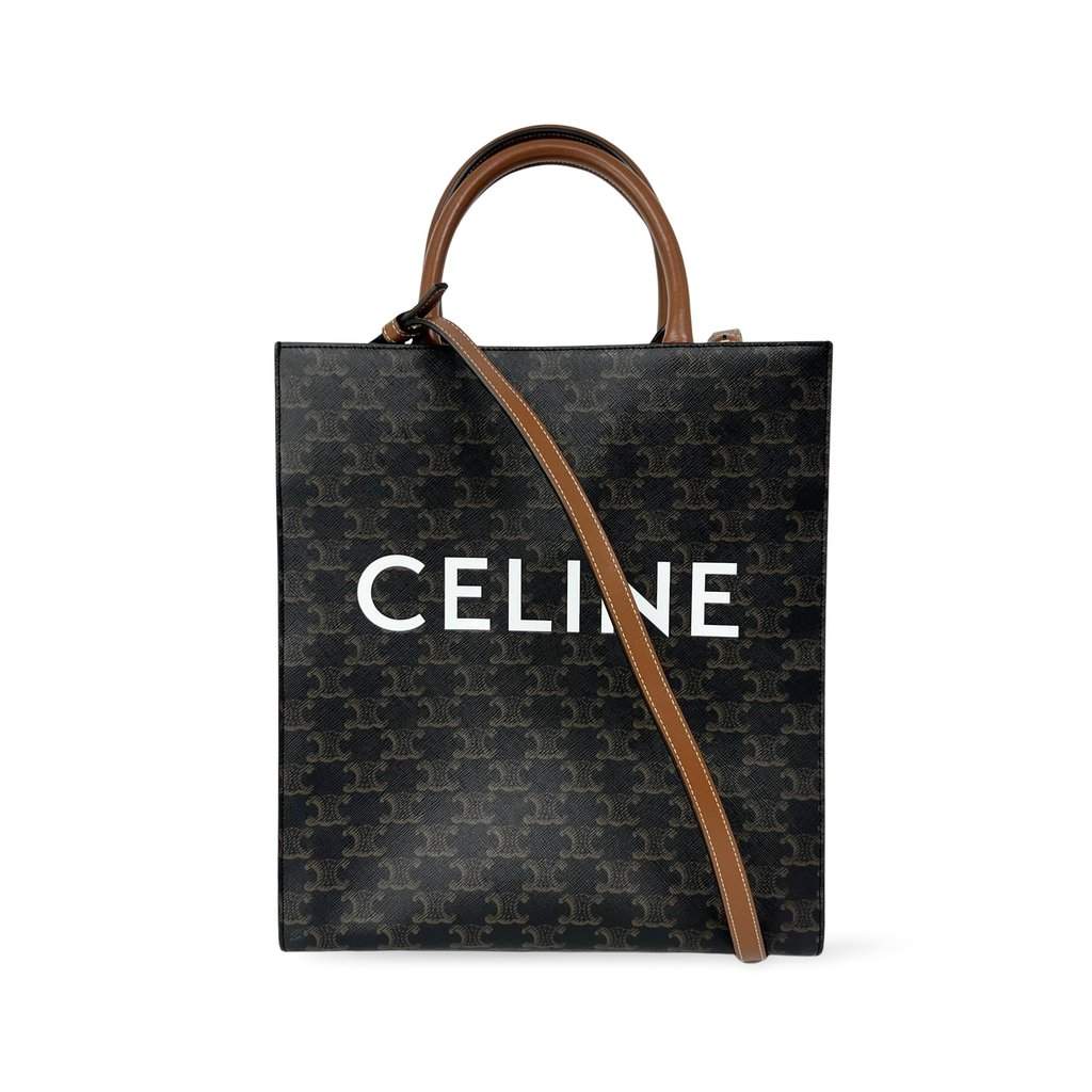 Celine Triomphe Canvas Small Vertical Cabas Bag Tan Brown Canvas Very good - Front View
