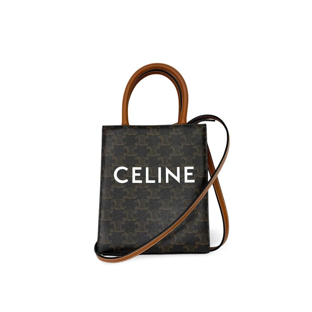 Celine Cabas Vertical Mini Triomphe Canvas & Calfskin Tan Brown Canvas Very good - Front View