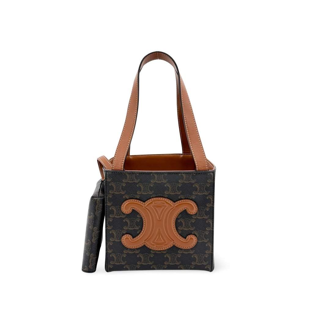 Celine Small Cabas Cuir Triomphe Triomphe Canvas and Calfskin Tan Brown Canvas Very good - Front View