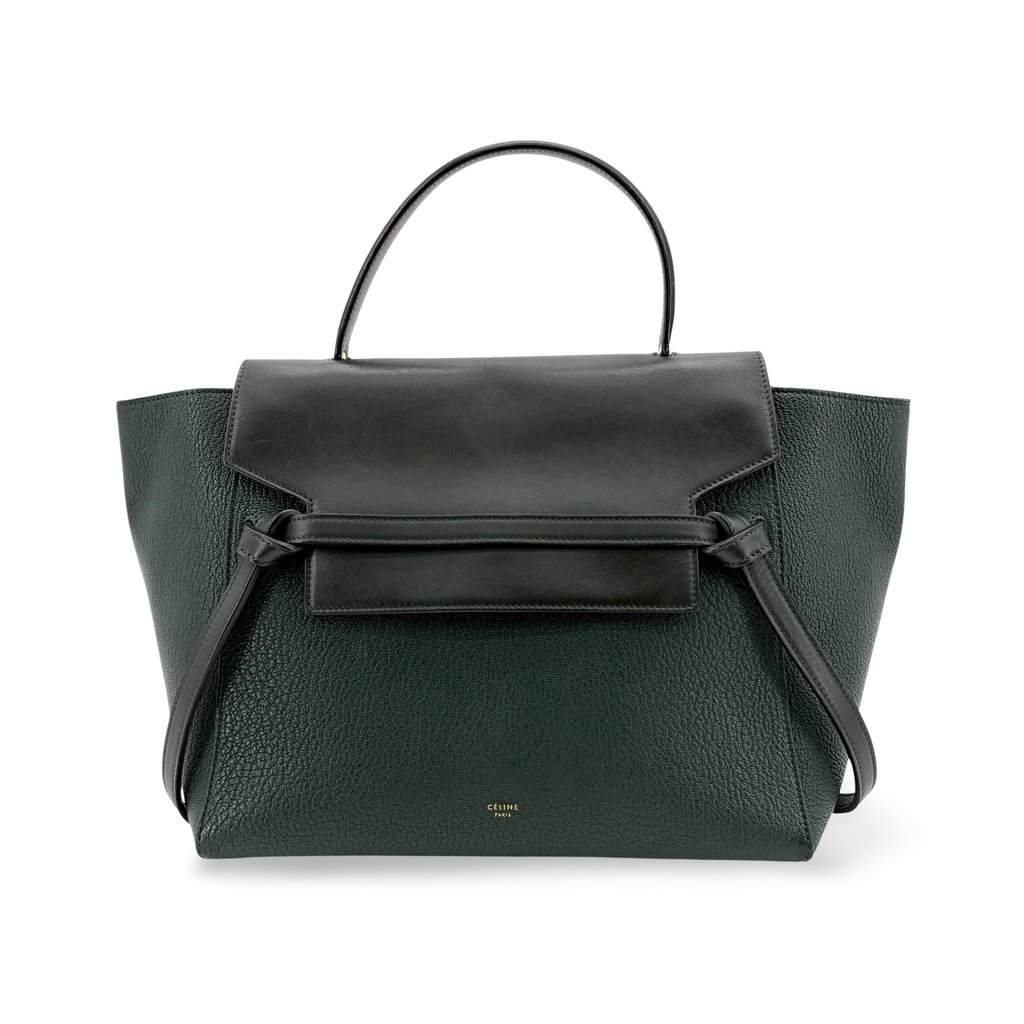 Celine Micro Belt Bag Amazon Green & Black Black Leather Good - Front View