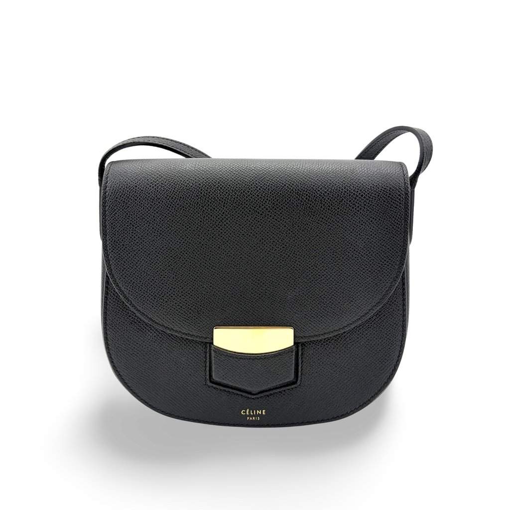 Celine Small Trotter Shoulder Bag Black Black Leather Good - Front View
