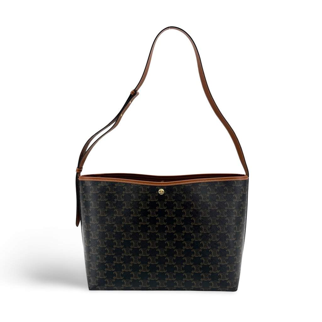 Celine Medium Bucket Bag Trionf Canvas and Calfskin Tan Black Canvas Very good - Front View