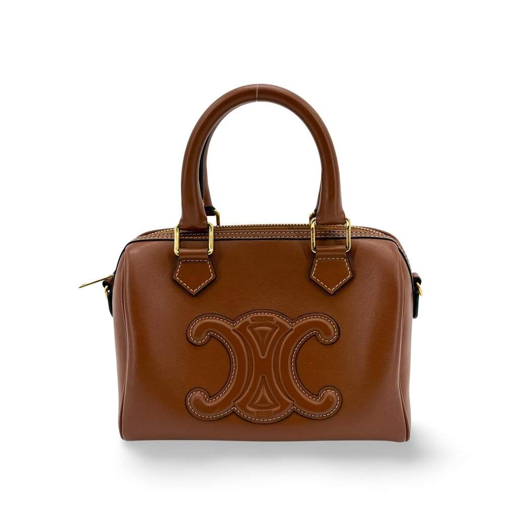 Celine Small Boston Bag Smooth Calfskin Cuir Triomphe Tan Brown Leather Very good - Front View