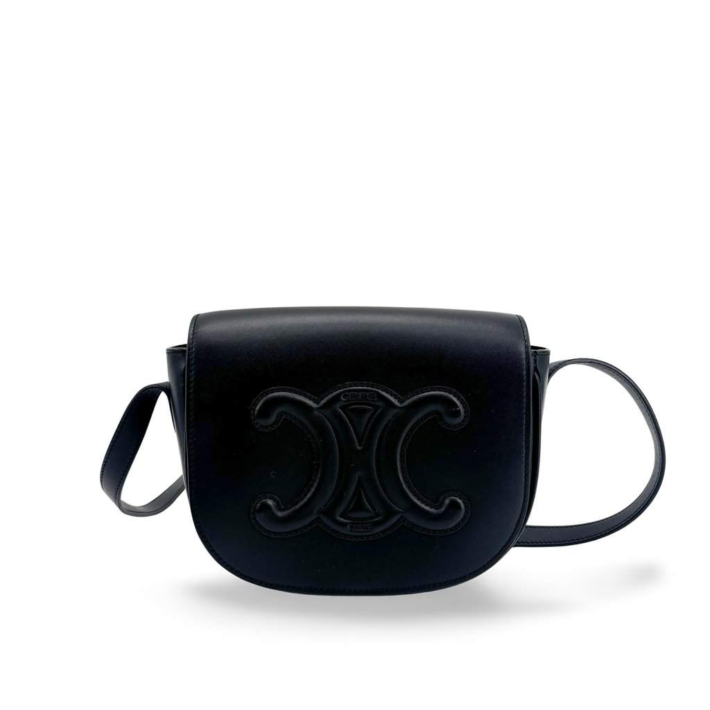Celine Cuir Triomphe Folco Bag Black Black Leather Very good - Front View