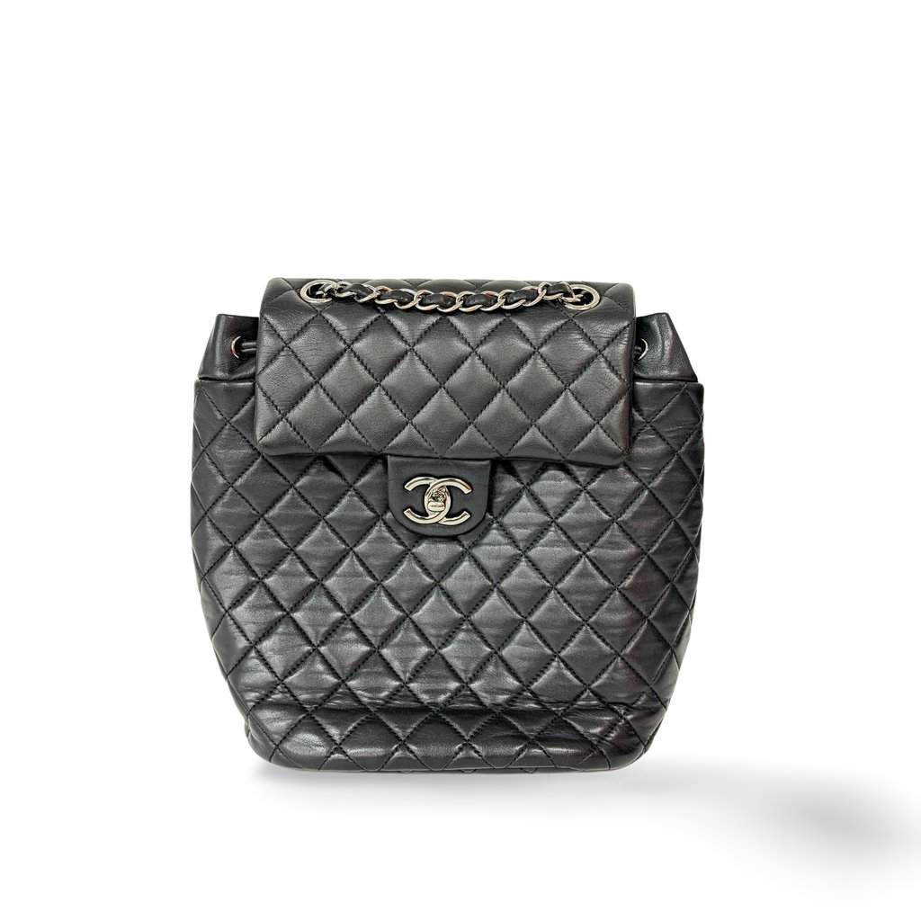Chanel Urban Spirit Silver Hardware Lambskin Backpack Black Leather Very good - Front View