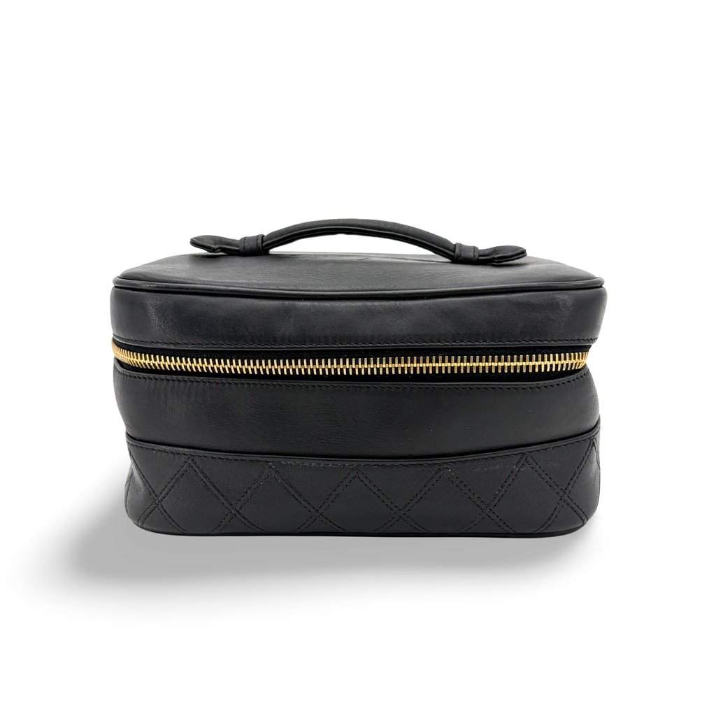 Chanel Vintage Lambskin Vanity Case Black with Gold Hardware MultiColor Leather Good - Front View