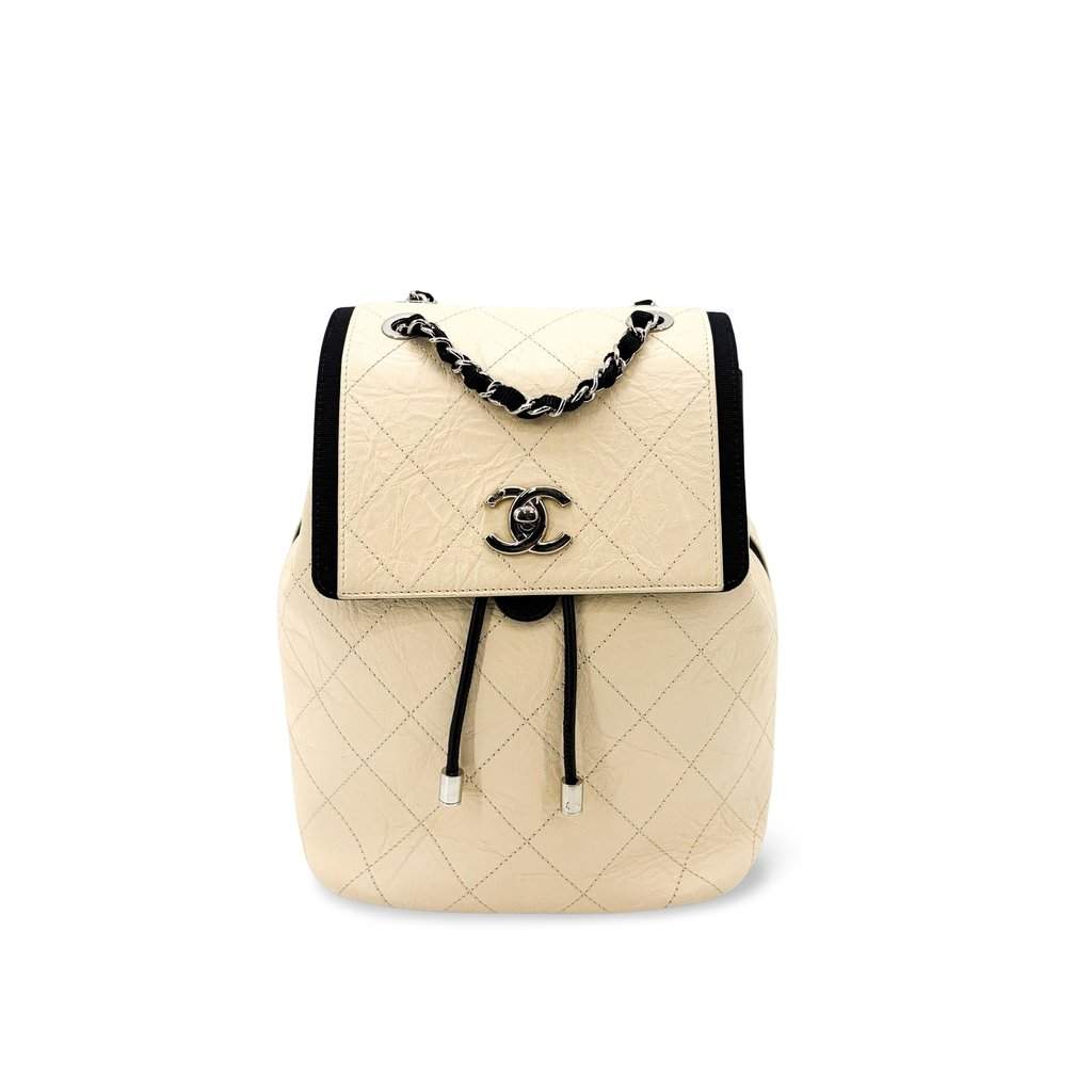 Chanel Urban Spirit Backpack Small Ivory Silver Black Leather Very good - Front View