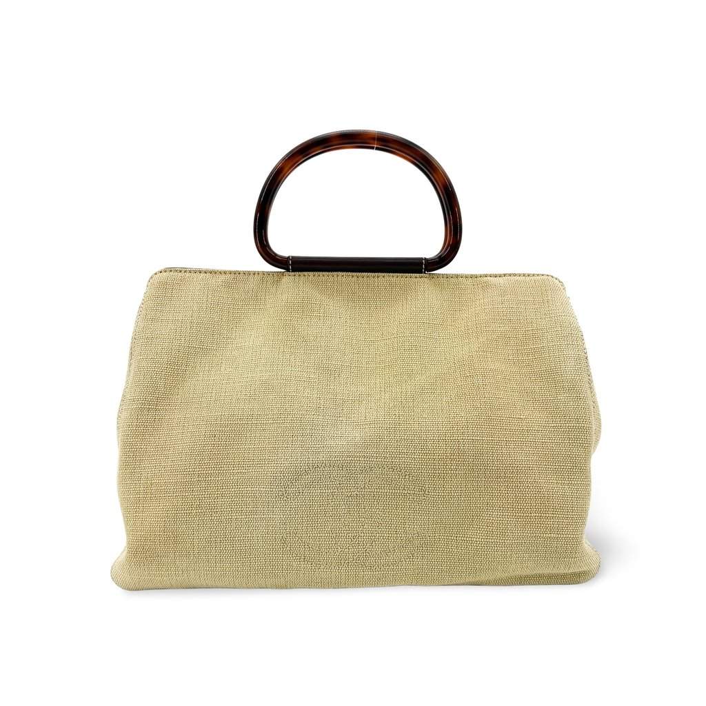 Chanel Celine Vintage Canvas Tortoise Handle Tote Bag Beige Beige Canvas Good - Front View