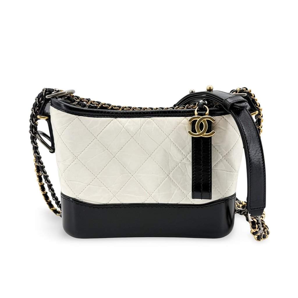 Chanel Small Gabriel Hobo Bag Black & White Black Leather Very good - Front View